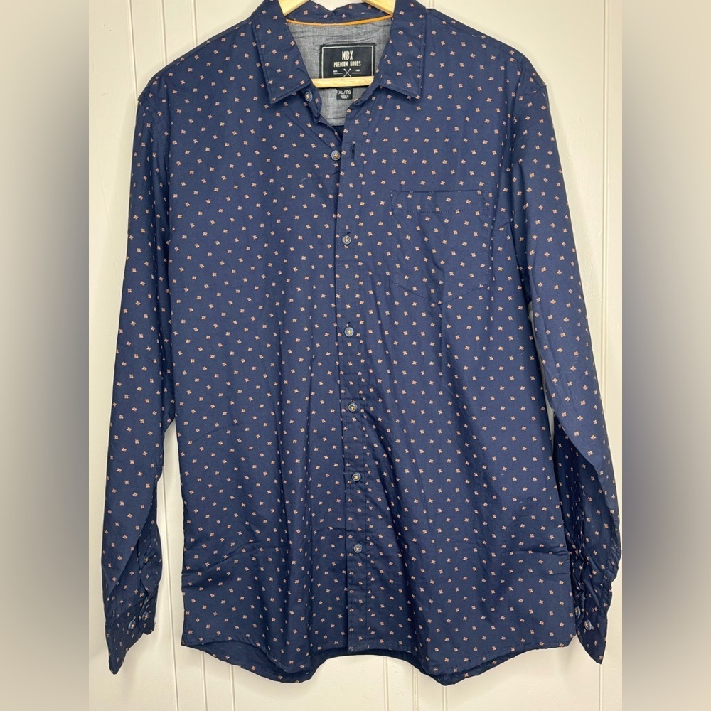 MBX Premium Goods XL/TG Blue/Peach long Sleeve Button Up Shirt